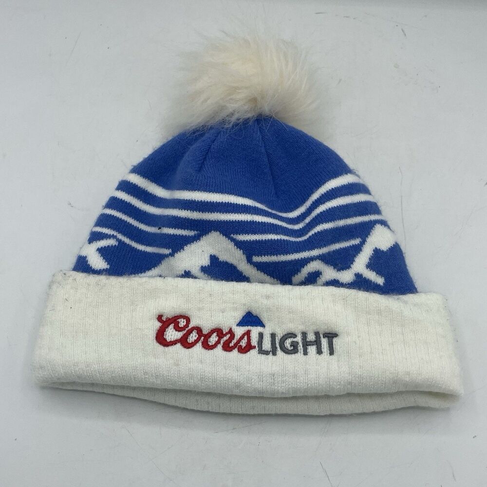 Coors Light Beanie With Rocky Mountain Design And Pom Pom On Top